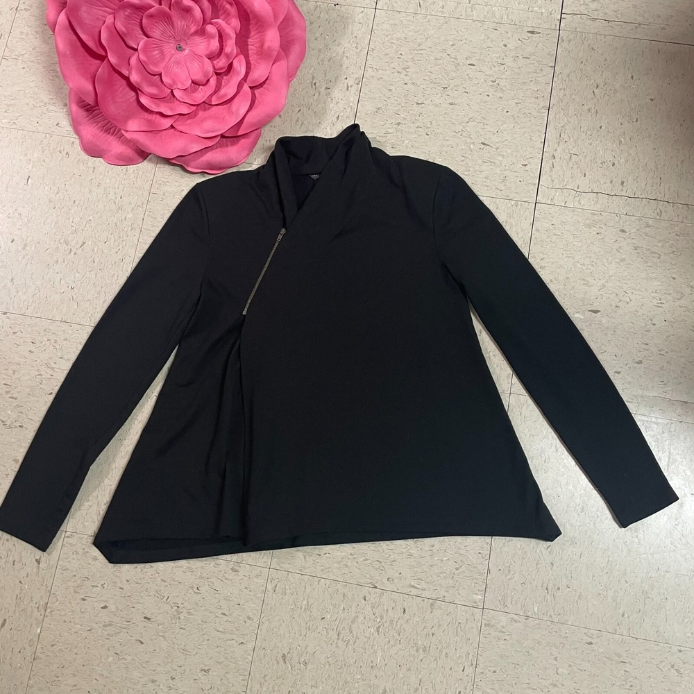 ANN TAYLOR Size XS Black Asymmetrical Zip Jacket Stretch – Sleek & Modern Staple